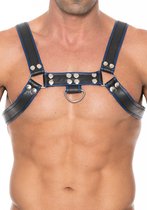 Shots - Ouch!  | Chest Bulldog Harness - Premium Leather - Black/Blue - S/M