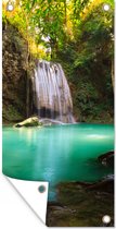 Wanddecoratie buiten Zonlicht bij een waterval in het Nationaal park Erawan in Thailand - 80x160 cm - Tuindoek - Buitenposter