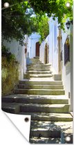 Tuinposter Prachtige trappen in de straten van de Oude stad van Rhodos - 30x60 cm - Tuindoek - Buitenposter