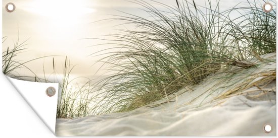 Foto: Tuinposter duinen met helmgras onder de zon van het duitse nationaal park schleswig holsteinisches wattenmeer 60x30 cm tuindoek buitenposter