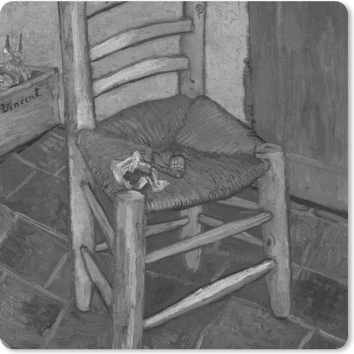 Muismat 20x20 cm - Mousepad Van Gogh's stoel - Vincent van Gogh - Zwart - Wit - Muismatten