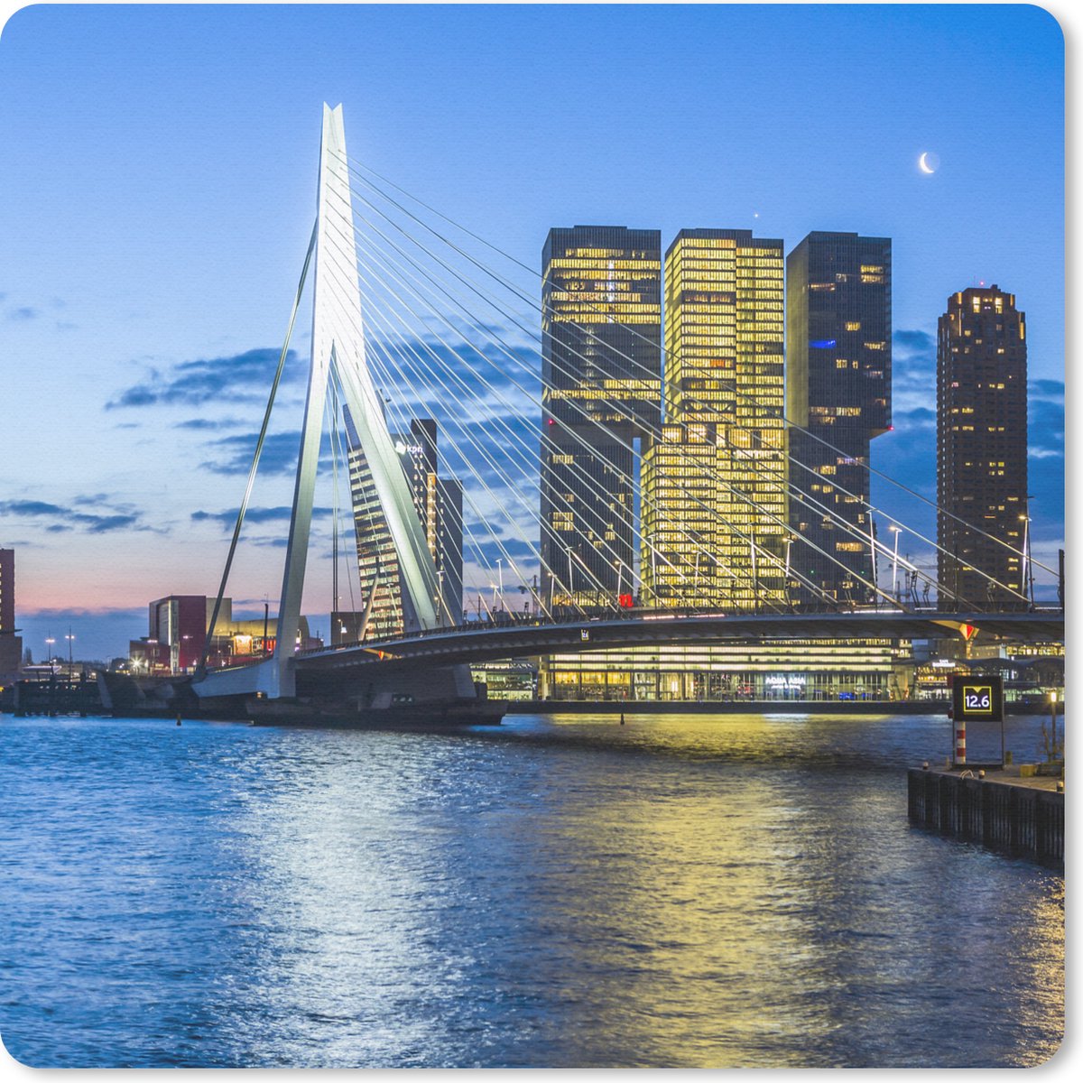 Muismat 20x20 cm - Mousepad Rotterdam - Water - Skyline - Muismatten