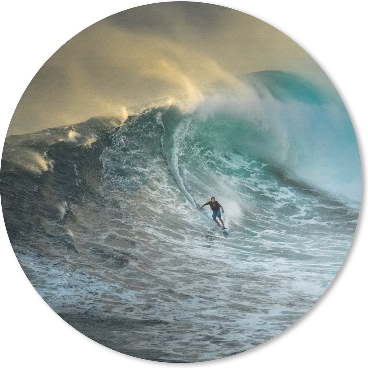 Muismat rond 50x50 cm - Mousepad Surfer op grote golfen - Ronde muismatten