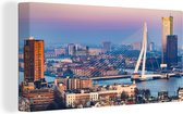 Canvas Schilderij Rotterdam - Skyline - Zonsondergang - 40x20 cm - Wanddecoratie