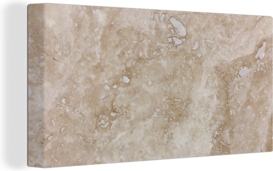 Canvas Schilderij Marmer met beige en wit - 40x20 cm - Wanddecoratie