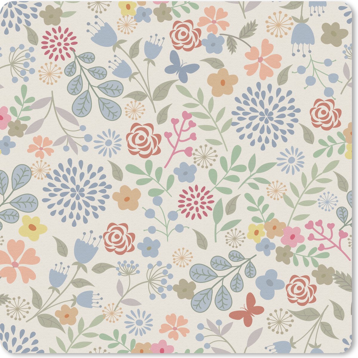 Muismat 30x30 cm - Mousepad Een bloemdessin illustratie met veel bloemen - Muismatten