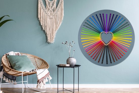 WallCircle - Wall Circle - Wall Circle Indoor - Coeur - Crayons - Arc-en-ciel - Abstrait - 120x120 cm - Décoration murale - Peintures Ronds XXL