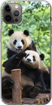Geschikt voor iPhone 12 Pro Max hoesje - Panda - Brug - Natuur - Siliconen Telefoonhoesje