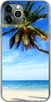 Geschikt voor iPhone 11 Pro hoesje - Palmbomen - Strand - Zee - Siliconen Telefoonhoesje