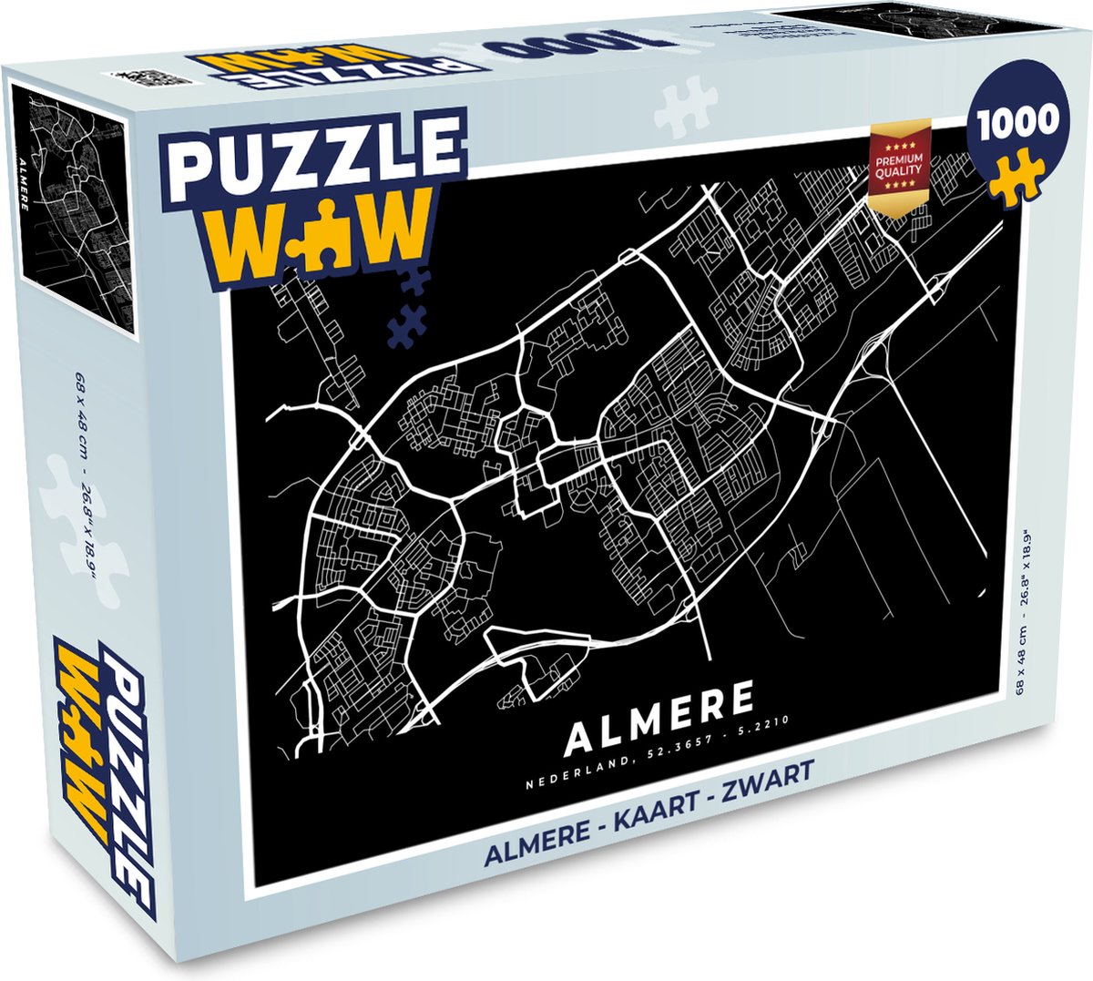 Afbeelding van product PuzzleWow  Puzzel Almere - Kaart - Zwart - Legpuzzel - Puzzel 1000 stukjes volwassenen