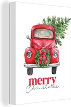 Canvas Schilderij Merry Christmas - Quotes - Kerst - Spreuken - Auto - 60x80 cm - Wanddecoratie