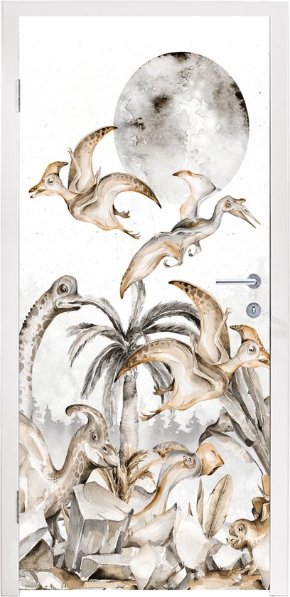 Deursticker Dinosaurus - Jungle Decoratie - Kinderen - Jongen - Groen - 75x205 cm - Deurposter