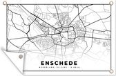 Tuindecoratie Stadskaart - Enschede - Zwart - Wit - 60x40 cm - Tuinposter - Plattegrond - Tuindoek - Buitenposter