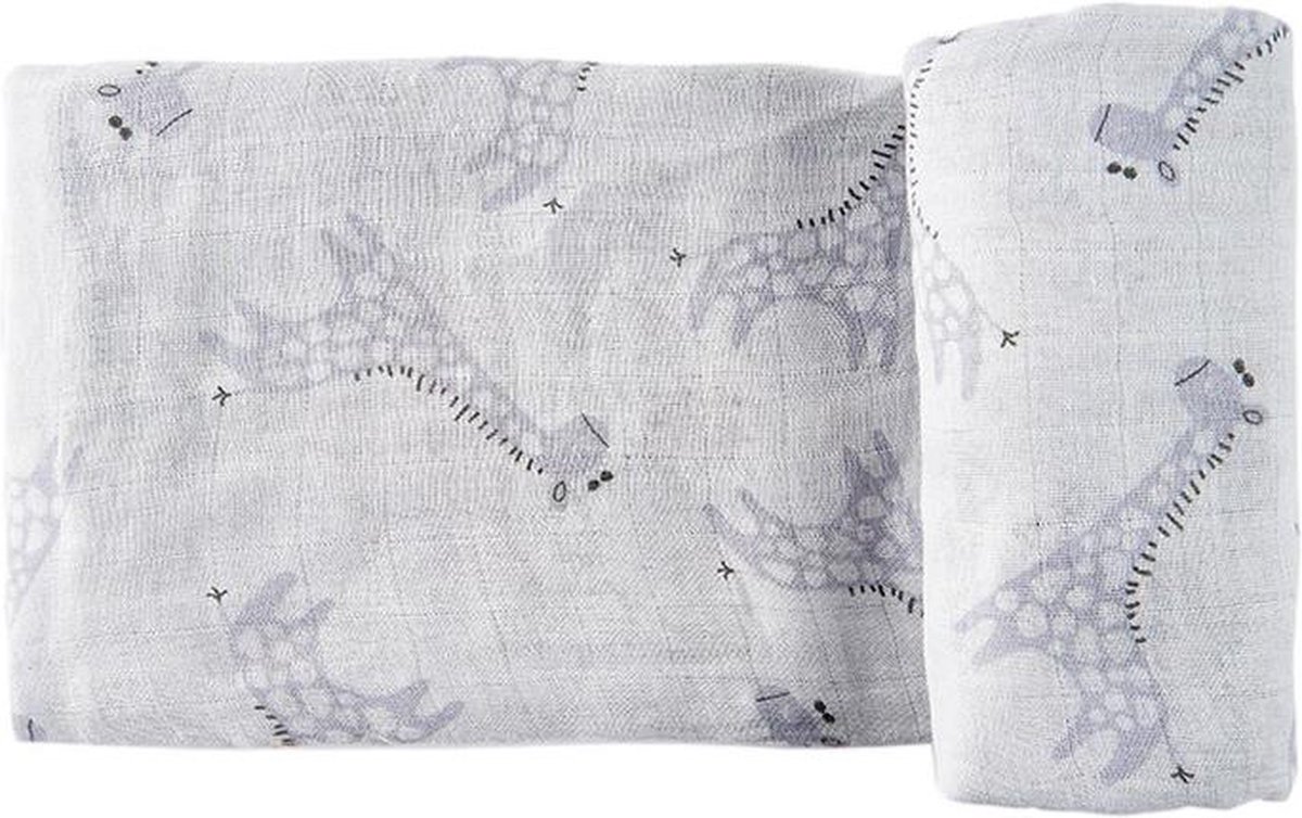 Goedkoopste HappyBear | Swaddle Hydrofiele Doek - Blue Giraffe | Extra groot - 120cm | Inbakerdoek | 100 zachte tweelaags katoenen mousseline