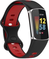By Qubix - Geschikt voor Fitbit Charge 5 - Fitbit Charge 6 Sportbandje met dubbele lus - Zwart - rood - Tweekleurig - Maat: L - Smartwatch Band - Horlogeband -