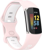 By Qubix - Geschikt voor Fitbit Charge 5 - Fitbit Charge 6 Sportbandje met dubbele lus - Roze - wit - Tweekleurig - Maat: L - Smartwatch Band - Horlogeband -