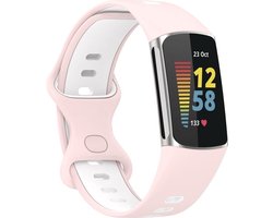 By Qubix - Compatible Fitbit bandje - Geschikt voor Fitbit Charge 5 - Fitbit Charge 6 Sportbandje met dubbele lus - Roze / wit - Tweekleurig - Maat: L - Horlogeband - smartwatchbandje