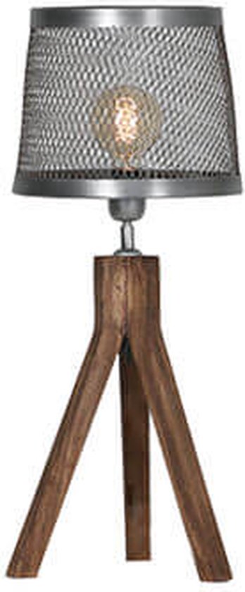 zwanger verwerken Mos Tafellamp - industriële verlichting - houten lamp - incl. ijzeren lampenkap  - H62cm | bol.com