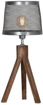 Tafellamp  - industriële verlichting  - houten lamp - incl. ijzeren lampenkap  -  H62cm