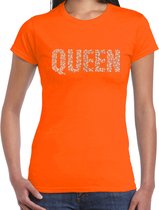 Glitter Queen t-shirt oranje met steentjes/ rhinestones voor dames- EK/WK shirts / Koningsdag - Glitter kleding/foute party outfit L