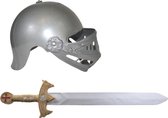 Ridder verkleed set helm en zwaard - Carnaval/ridders thema feest verkleed acessoires