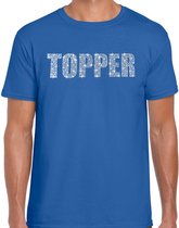 Glitter Topper t-shirt blauw met steentjes/ rhinestones voor heren - Glitter kleding/ foute party outfit XL