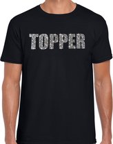 Glitter Topper t-shirt zwart met steentjes/ rhinestones voor heren - Glitter kleding/ foute party outfit S