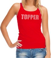 Glitter Topper tanktop rood met steentjes/ rhinestones voor dames - Glitter kleding/ foute party outfit M