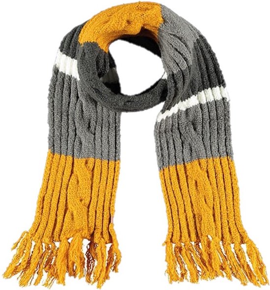 Luxe okergele/grijze gebreide sjaal voor kinderen - Winteraccessoires - Winterkleding/buitenkleding accessoires voor kinderen