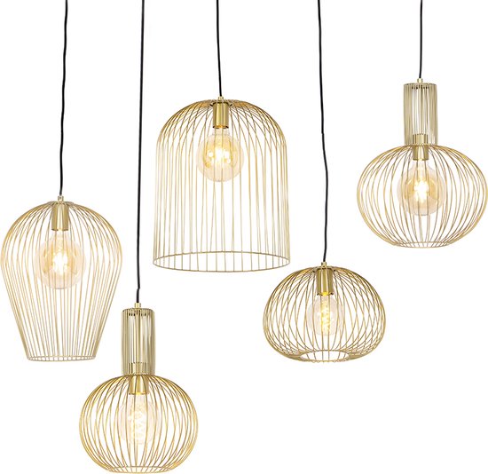 QAZQA Set van 5 design Hanglamp goud - Wires