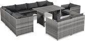 Decoways - 10-delige Loungeset met kussens poly rattan grijs