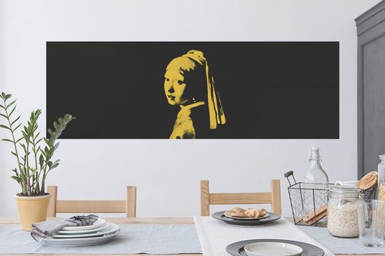 Muurstickers - Sticker Folie - Meisje met de parel - Vermeer - Geel - 120x40 cm - Plakfolie - Muurstickers Kinderkamer - Zelfklevend Behang - Zelfklevend behangpapier - Stickerfolie