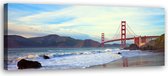 Trend24 - Canvas Schilderij - Golden Gate Bridge - Schilderijen - Landschappen - 150x50x2 cm - Blauw