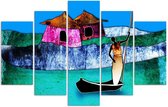 Trend24 - Canvas Schilderij - Vrouw In Een Boot - Vijfluik - Oosters - 100x70x2 cm - Groen