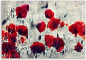 Trend24 - Canvas Schilderij - Geschilderde Rode Papavers Op Een Zwart-Witte Weide - Schilderijen - Bloemen - 60x40x2 cm - Rood