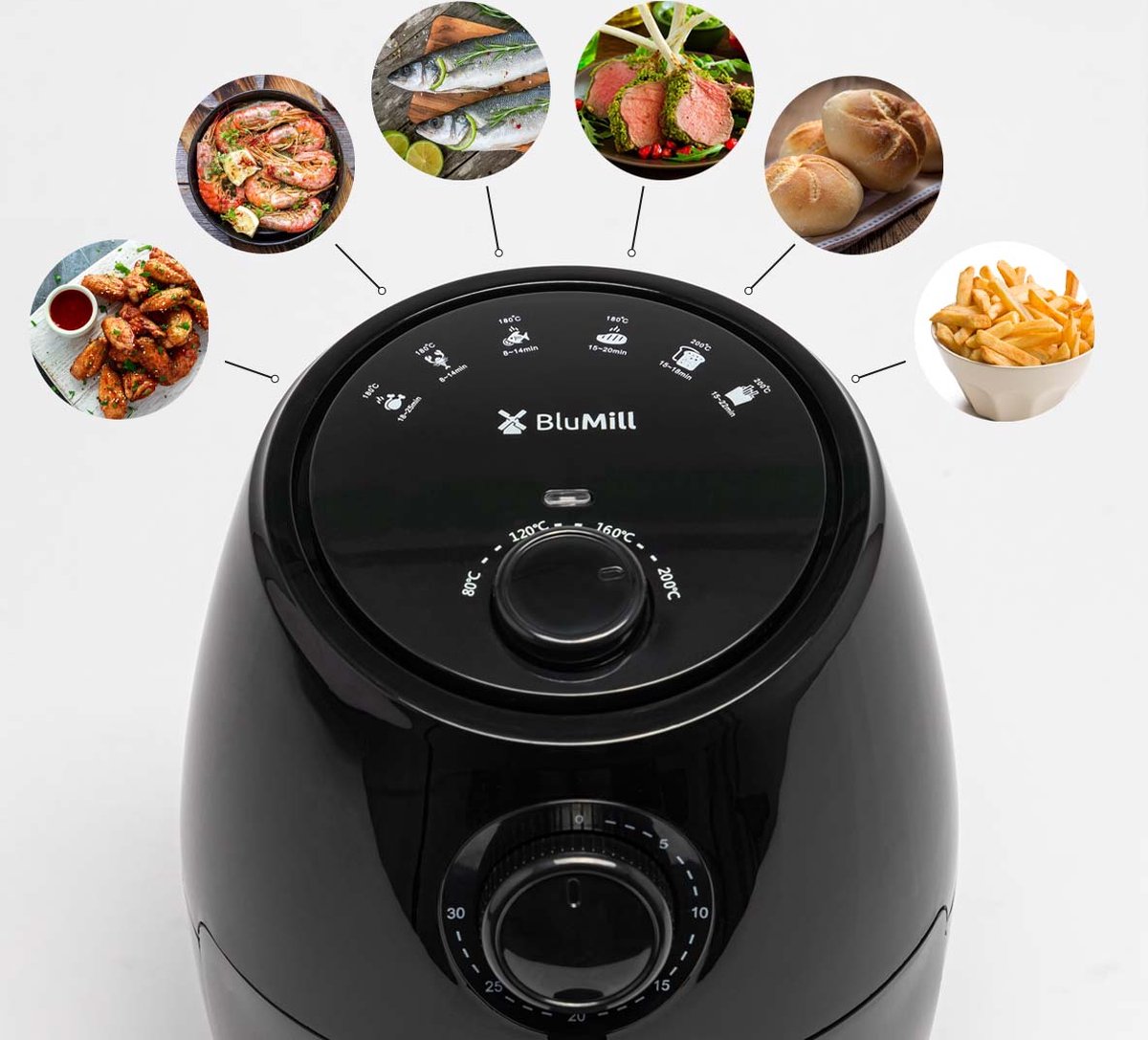 BluMill Mini Airfryer - Compacte Heteluchtfriteuse - Airfyer 2 Personen - 1000W - 2L — afbeelding 5