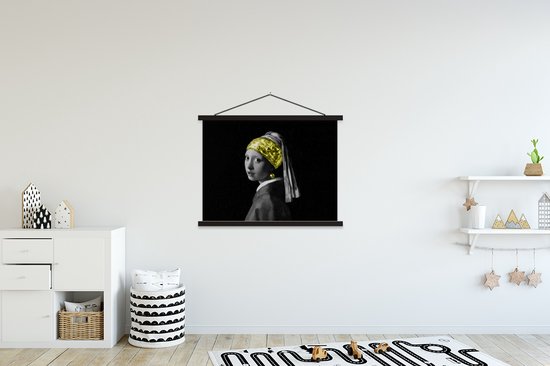 Porte-affiche avec affiche - Affiche scolaire - Johannes Vermeer - Fille avec une boucle d'oreille en perle - Or - 150x113 cm - Lattes noires