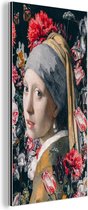 Wanddecoratie Metaal - Aluminium Schilderij Industrieel - Meisje met de parel - Bloemen - Vermeer - 80x160 cm - Dibond - Foto op aluminium - Industriële muurdecoratie - Voor de woonkamer/slaapkamer