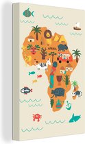 Canvas Wereldkaart - 20x30 - Wanddecoratie Wereldkaart Kinderen - Afrika - Oranje