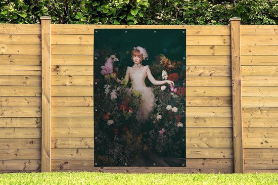 Muurdecoratie Vrouw - Bloemen - Trouwjurk - 120x180 cm - Tuinposter