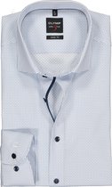 OLYMP Level 5 body fit overhemd - wit met lichtblauw dessin satijnbinding (contrast) - Strijkvriendelijk - Boordmaat: 41