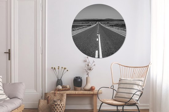 WallCircle - Muurstickers - Behangcirkel - Australië - Landschap - Zwart - Wit - ⌀ 140 cm - Muurcirkel - Zelfklevend - Ronde Behangsticker