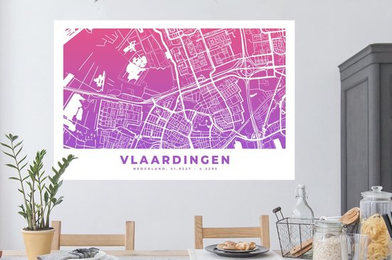 Stickers Stickers muraux - Plan de la ville - Vlaardingen - Pays- Nederland - Violet - 120x80 cm - Feuille adhésive - Carte