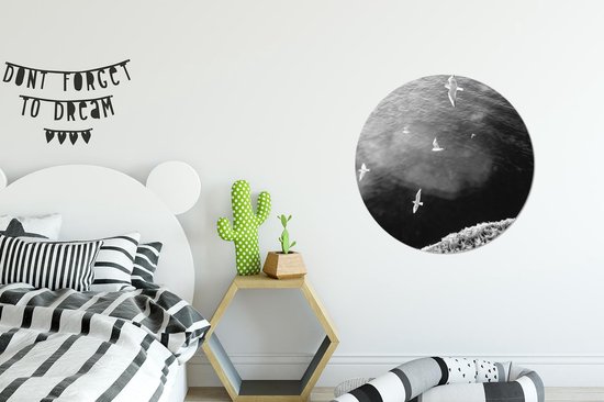 WallCircle - Wall Circle - Wall Circle Indoor - Mer des Wadden - Zwart - Wit - Mouette - 60x60 cm - Décoration murale - Peintures Ronds