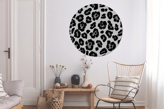 WallCircle - Wandcirkel ⌀ 120 - Panterprint op blauw - Ronde schilderijen woonkamer - Wandbord rond - Muurdecoratie cirkel - Kamer decoratie binnen - Wanddecoratie muurcirkel - Woonaccessoires XXL