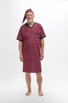 Martel Sylwester heren nachthemd met slaapmuts rood- korte mouwen 3XL
