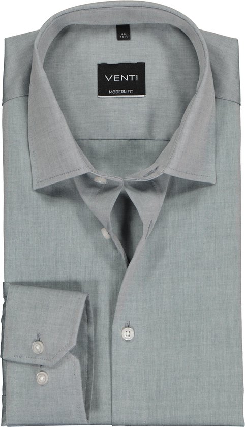 VENTI modern fit overhemd - grijs - Strijkvrij - Boordmaat: 41