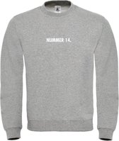 Sweater Grijs XL - nummer 14 - wit - soBAD. | Sweater unisex | Sweater man | Sweater dames | Voetbalheld | Voetbal | Legende