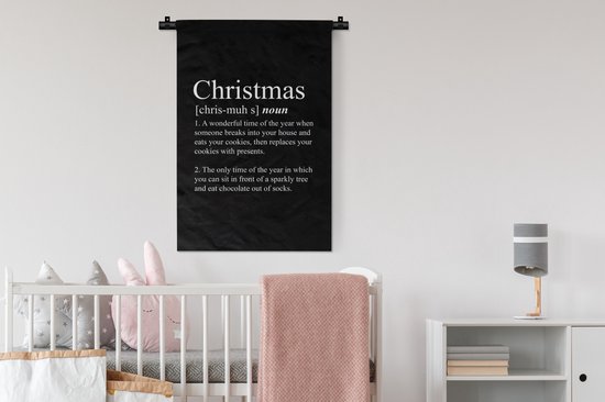 Wandkleed 60x90 cm - Wanddoek Kerstmis - Woordenboek - Spreuken - Quotes - Christmas definitie - Wandtapijt - Wandkleden