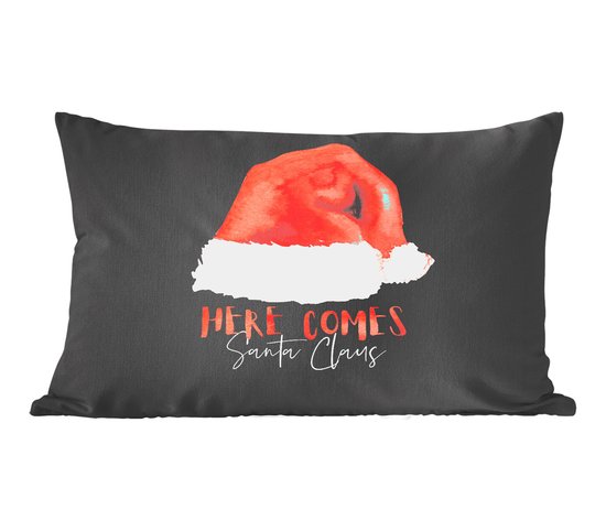 Sierkussens - Kussentjes Woonkamer - 50x30 cm - Kerst - Quotes - Here comes Santa Claus - Spreuken - Kerstversiering - Kerstdecoratie voor binnen - Woonkamer